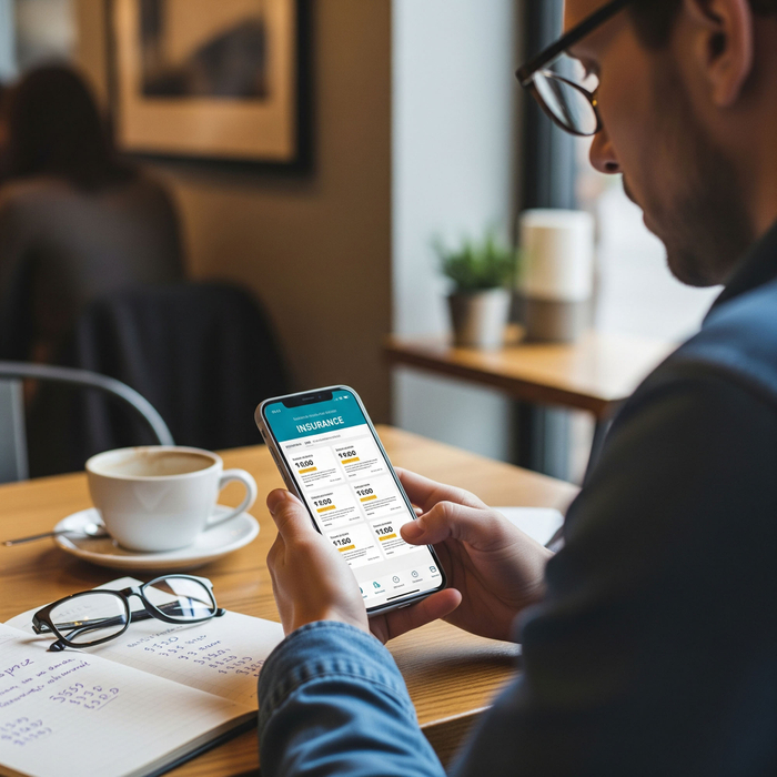 An individual on a smartphone comparing insurance quotes. An individual on a smartphone comparing insurance quotes.