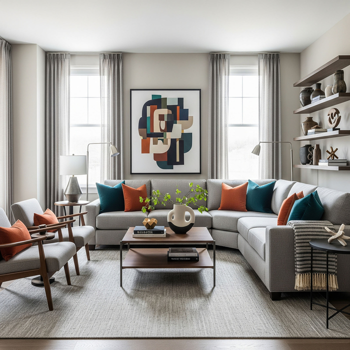 Professional staging of a modern, stylish living room