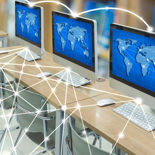 desktop computers linked through computer network
