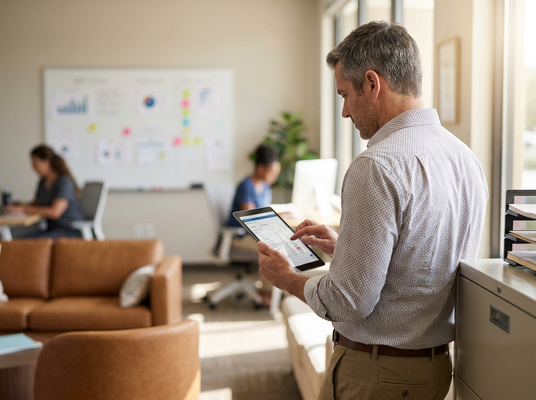 Man using tablet in a modern office