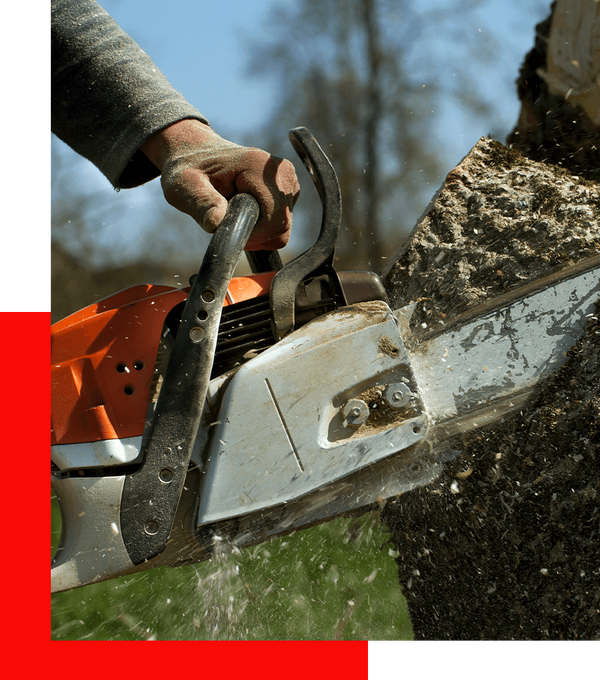 A man using a chainsaw