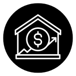 a house with an increasing money graph icon