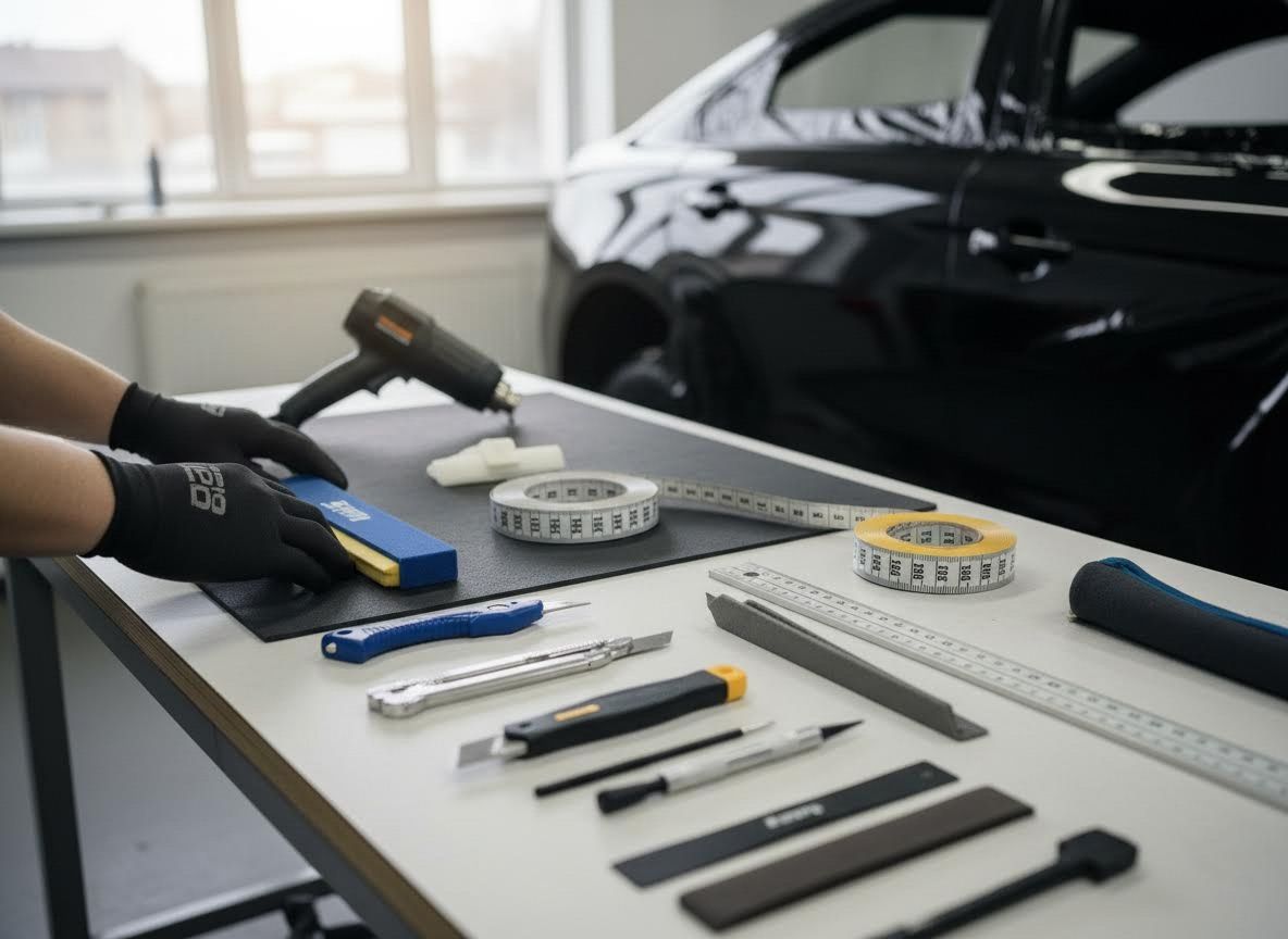 Car Wrapping Tools and Technician at Work