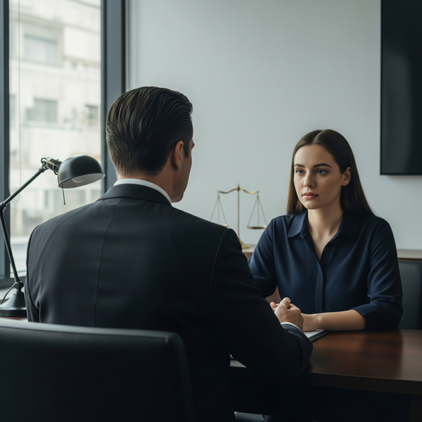 A lawyer seen from behind, listening intently to a client in a private, professional office setting. blog 2 3.jpeg