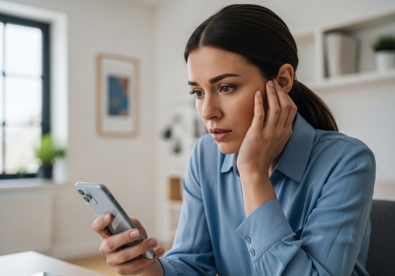 Woman Looking Worried While Using Smartphone