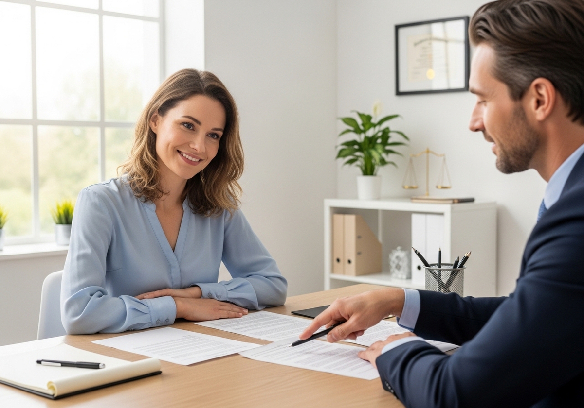Woman reviewing documents in an office