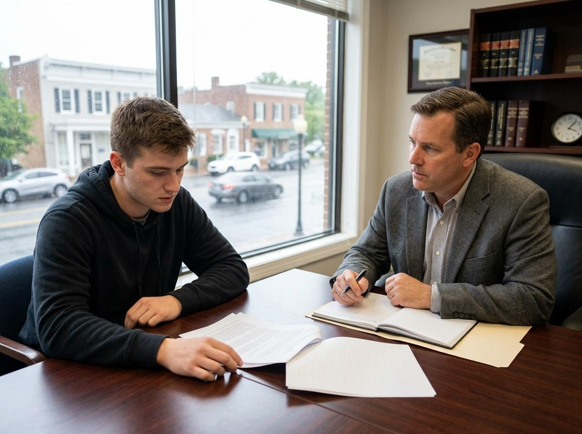 Two men reviewing documents in an office
