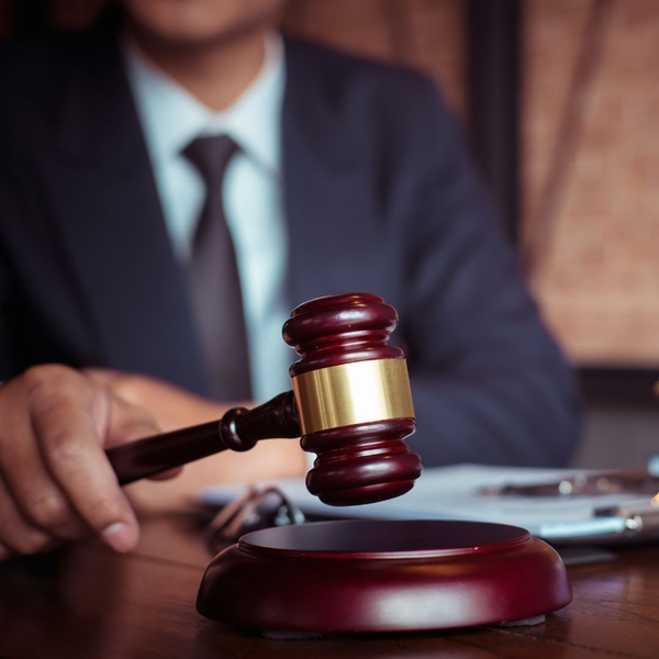 A judge gavel being slammed 