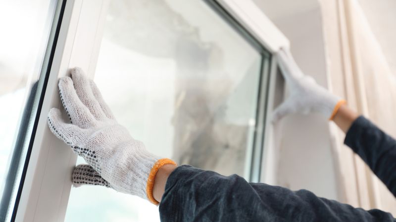 hands installing a new window