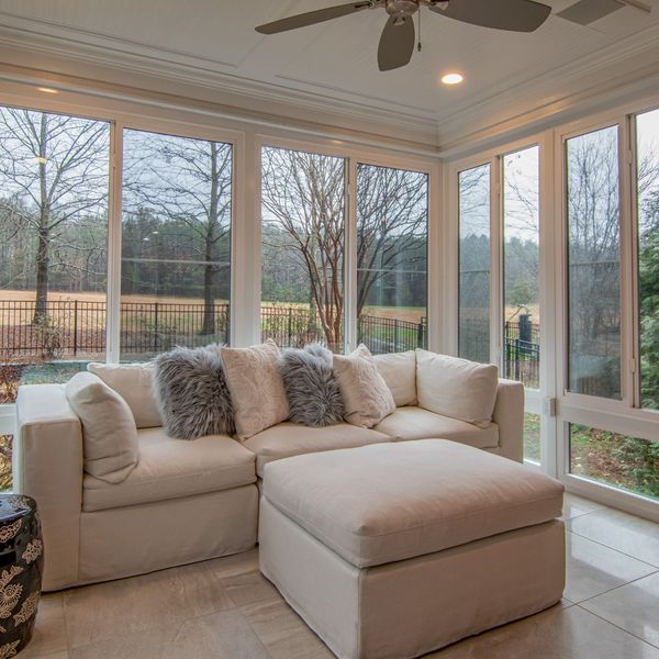 wall of windows in sitting area