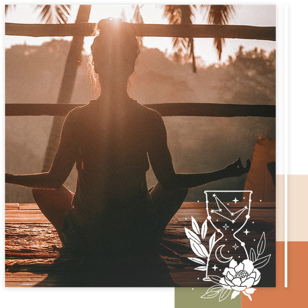 yoga/meditation, ceslestial hourglass/plants icon