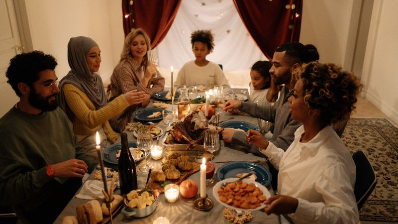 diverse family at thanksgiving