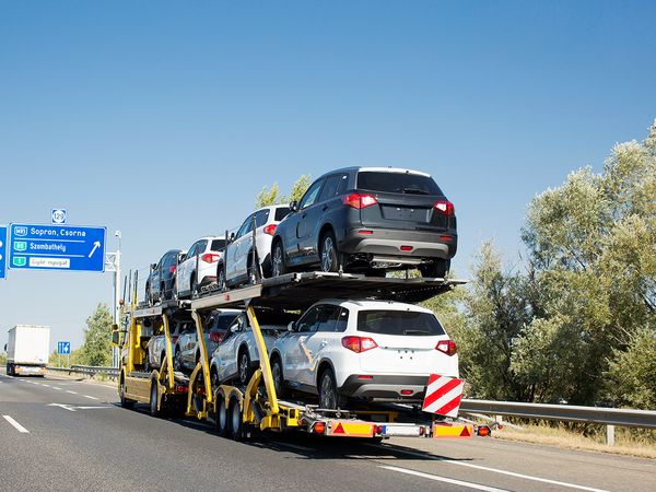 Car carrier trailer with cars loaded