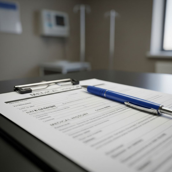 close-up of a medical history form on a clipboard in a clinical setting close-up of a medical history form on a clipboard in a clinical setting