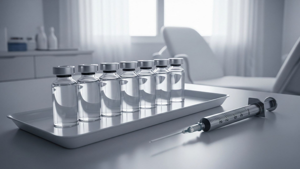 clean, modern medical clinic setting with vials of vitamins