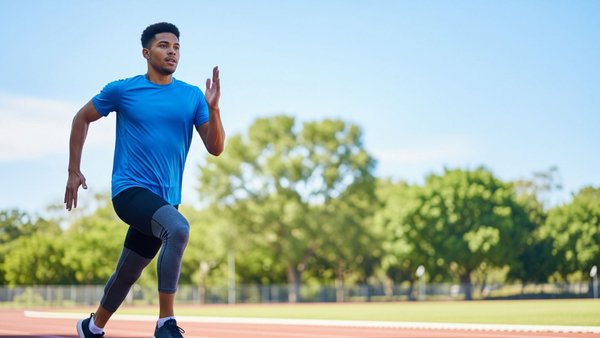  person running on a track, conveying energy and health