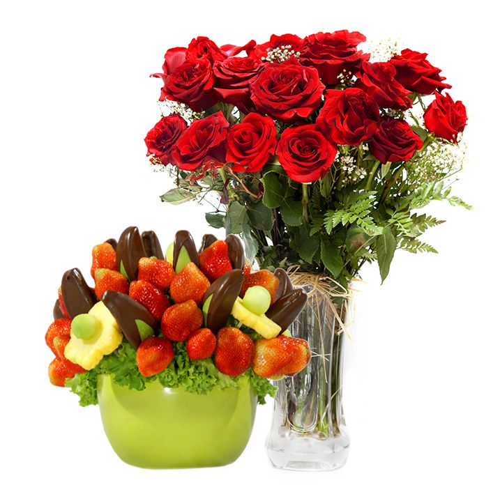 Bouquets of flowers and fruit