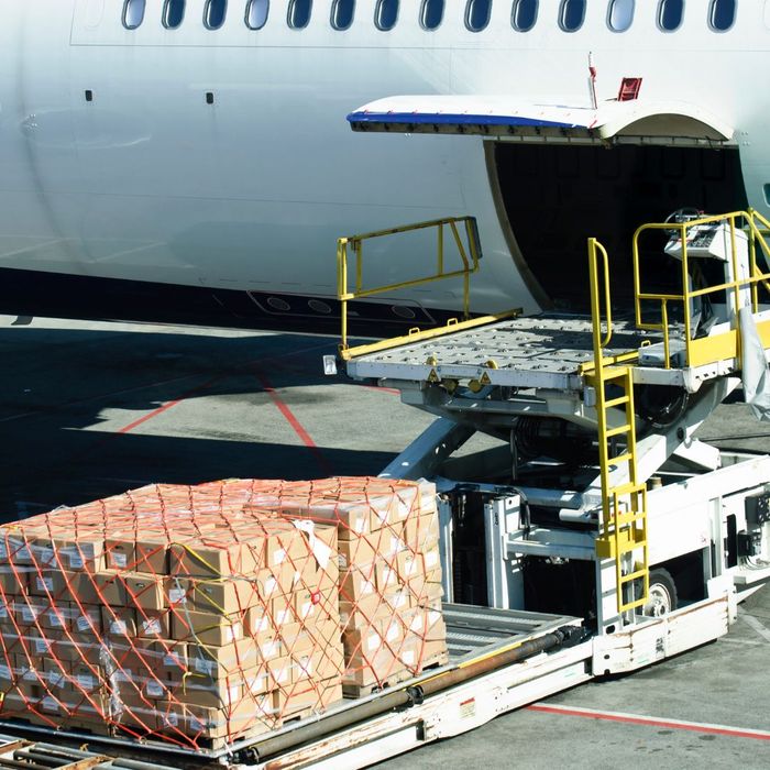 cargo being loaded onto freight plane