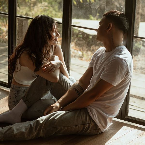A couple talking.