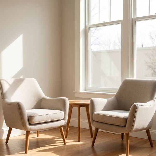 Two empty chairs in a living room.