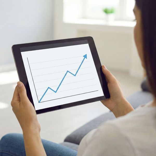 A person holding a tablet displaying a graph with an upward trend.