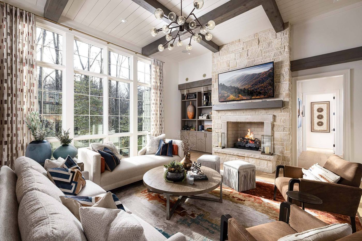 cozy living room space with fire place 