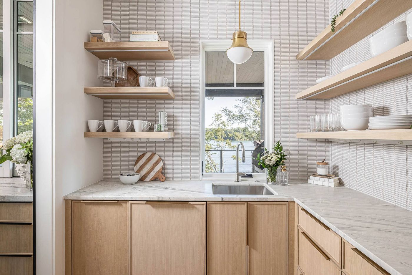 small sink with open storage 