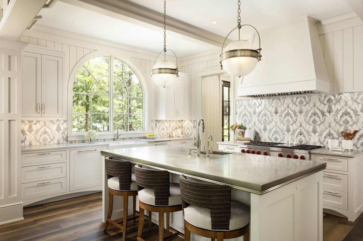 kitchen with fun backsplash 