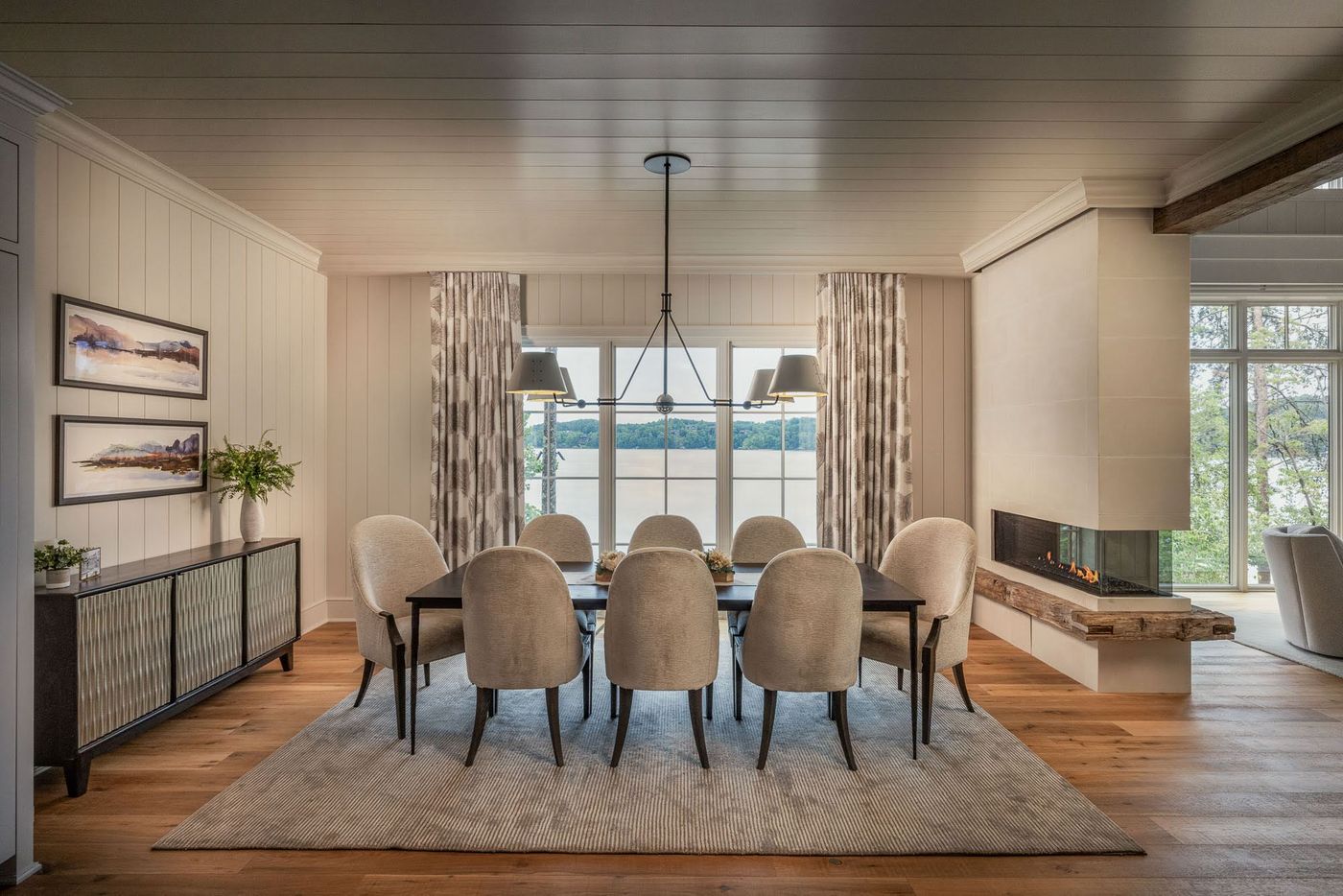 dining room with fireplace 