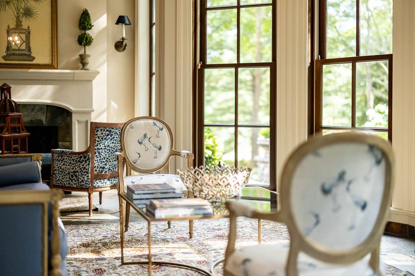 sitting area by bay windows 