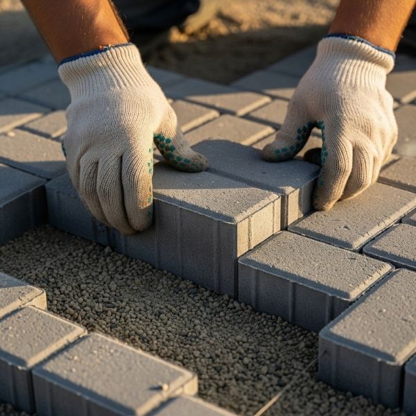 Patio pavers being installed by Paver Medics.
