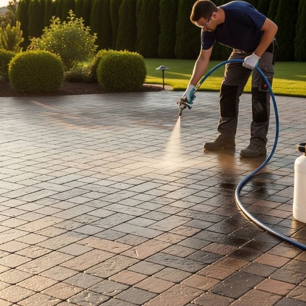 Pavers getting sealed by a contractor.