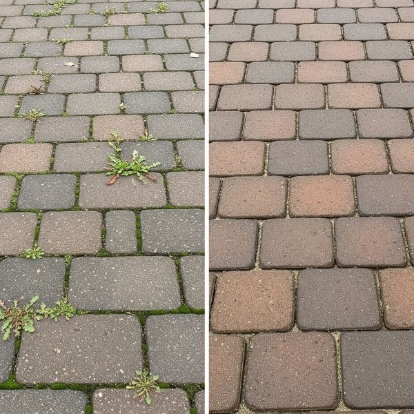 Before and after Paver Medics' paver restoration services.