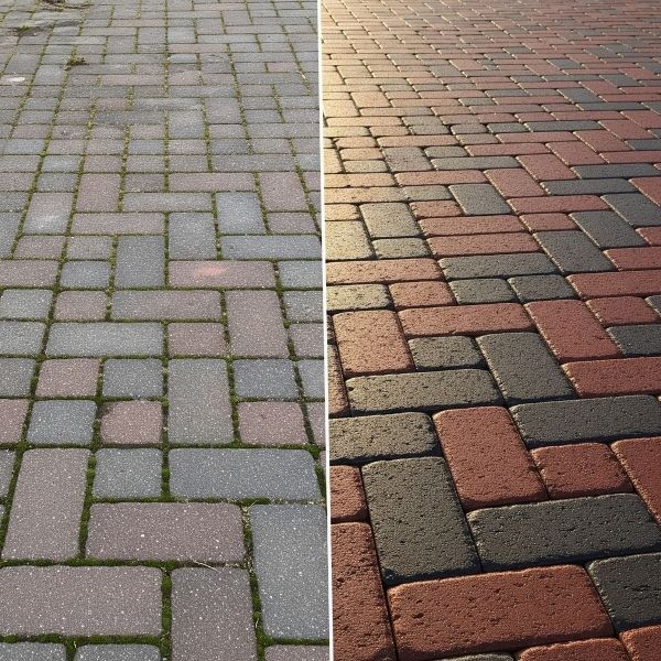 Pavers before and after restoration services.