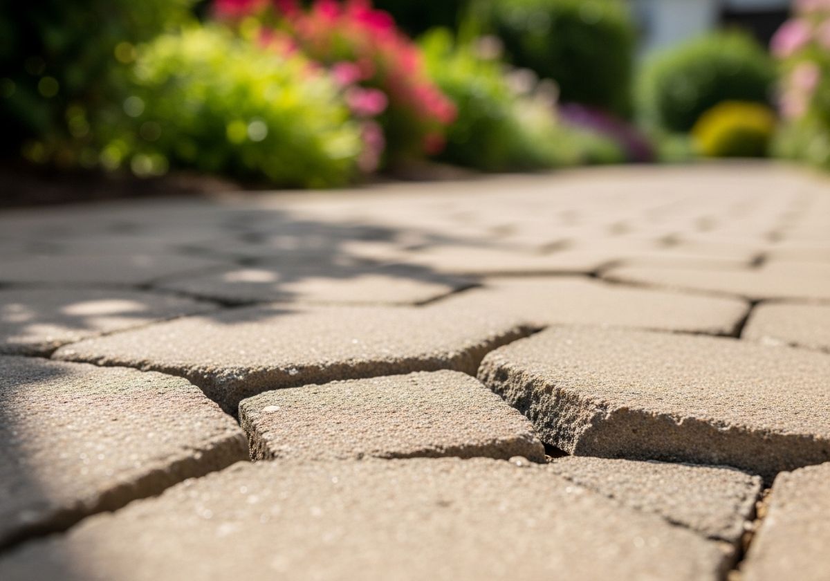 Stone Paver Walkway with Blurred Garden Background