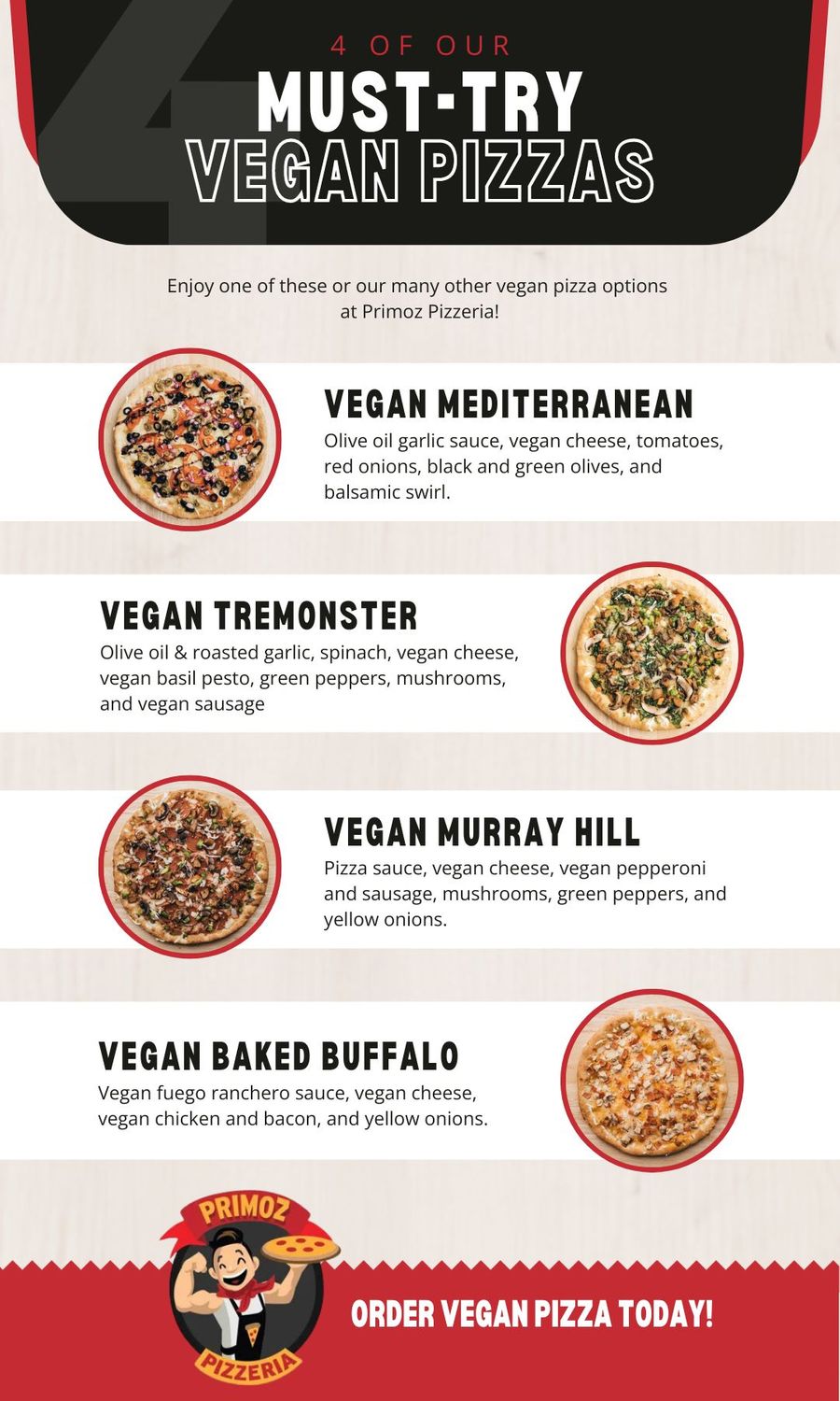 4 must try vegan pizzas infographic