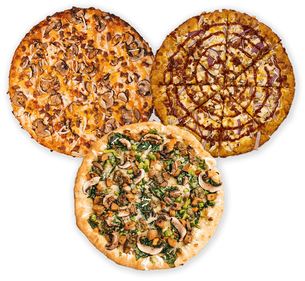 Group of three separate pizzas