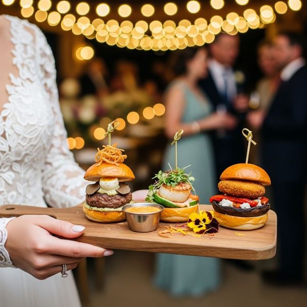 person holds a beautifully plated dish of gourmet sliders