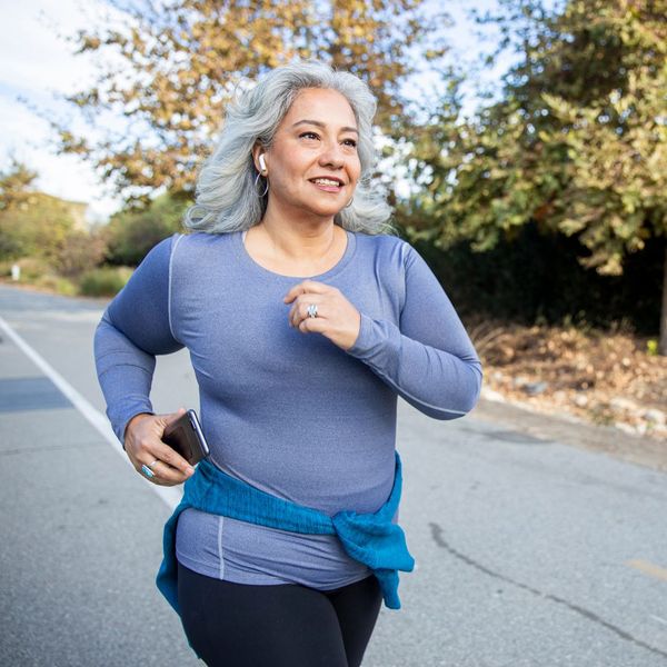 A middle-aged woman on a jog