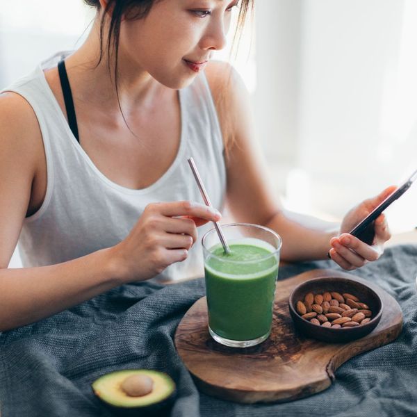 A young woman with a healthy snack