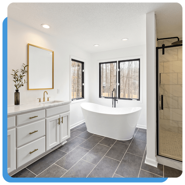 a newly remodeled spa-like bathroom