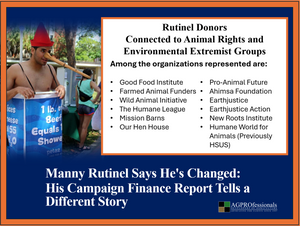 People can change their minds with facts, and politicians claim they do. However, when a candidate who spent almost two decades opposing animal agriculture on ideological, agenda-driven, emotional, and unscientific grounds, then switched to wearing a cowboy hat and saying his views are now “nuanced” while running for office in Colorado's largest livestock district, it sure raises questions. Voters deserve more than brief campaign promises after two-thirds of a man’s life is spent attacking them; they want answers. Manny Rutinel Says He's Changed:
His Campaign Finance Report Tells a Different Story
