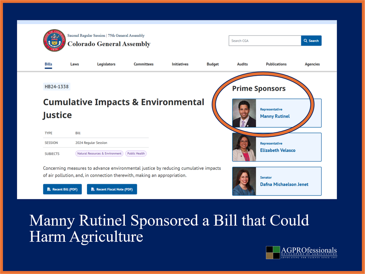 Manny Rutinel Sponsored a Bill that Could Harm Agriculture  - Colorado HB24-1338