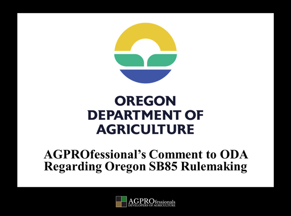 Oregon SB 85 Comments to Oregon Department of Agriculture