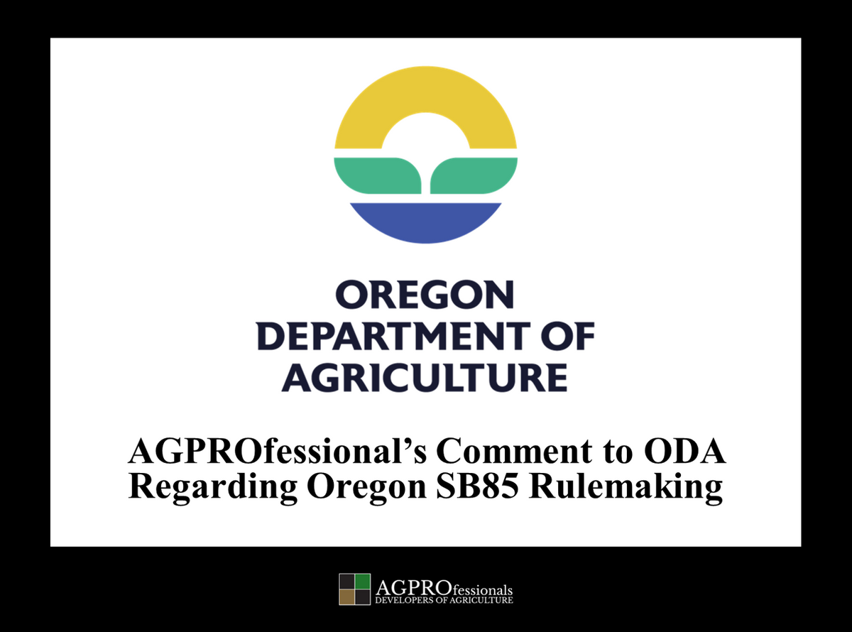 Oregon SB 85 Comments to Oregon Department of Agriculture