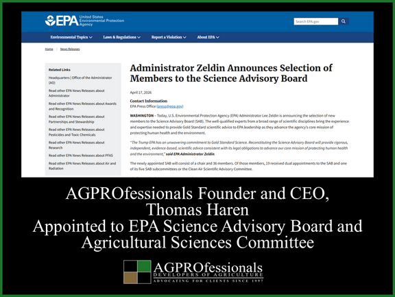 AGPROfessionals Thomas Haren Appointed to EPA Science Advicsory Board.png