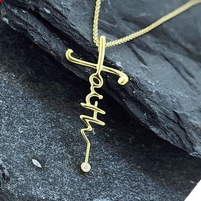 Lab Diamond Gold Vermeil Silver Faith Cross Necklace
