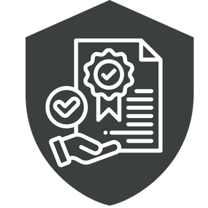 a hand holding a document with a certificate seal and a checkmark