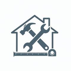 A blue icon featuring a house outline with a crossed hammer and wrench inside, and a measuring tape along the bottom.