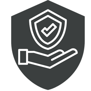 an open hand with a shield containing a checkmark floating above it